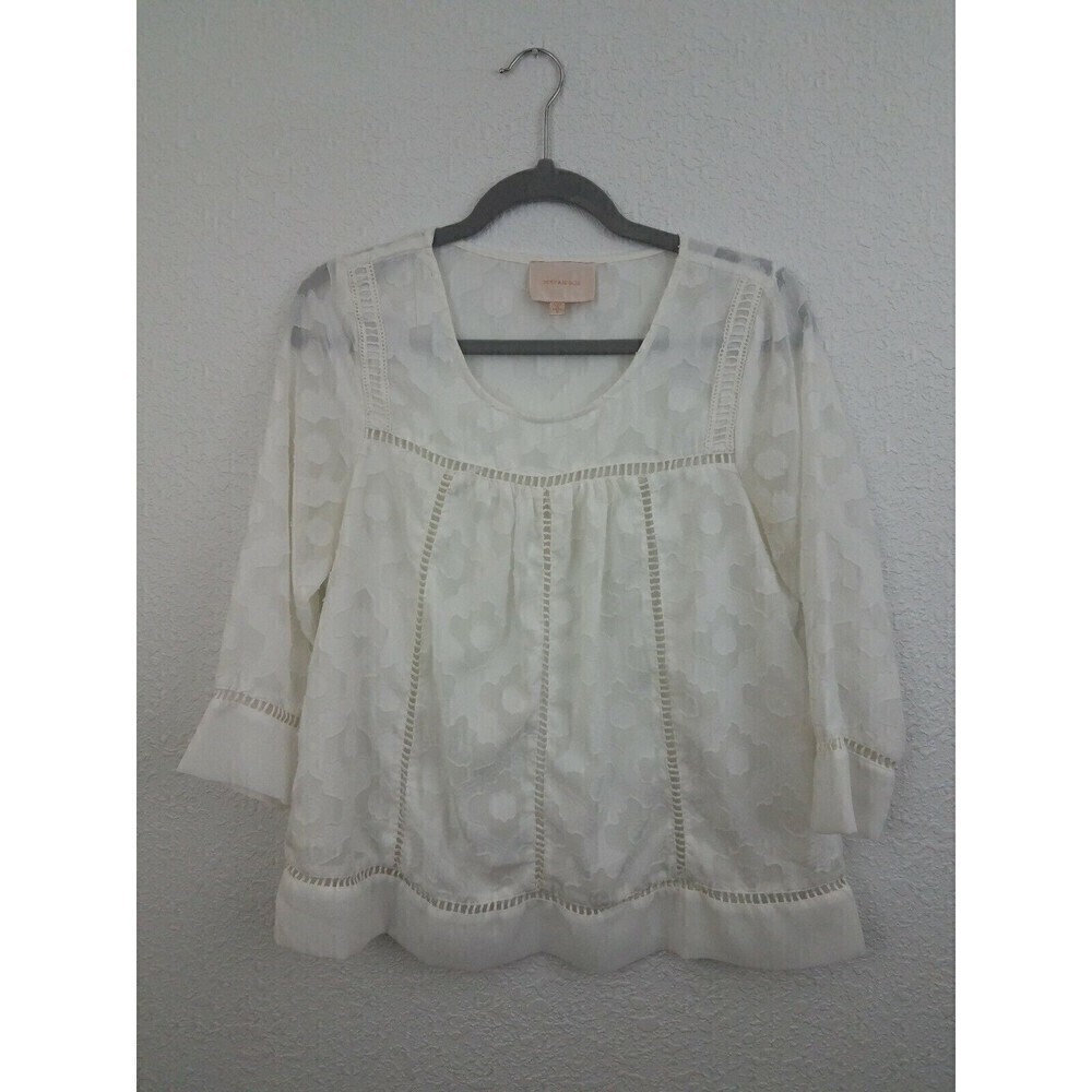Skies Are Blue Blouse Sz Small White Gauzey Lined Bodice Lace Trim